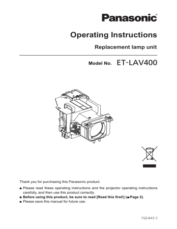 Panasonic ET-LAV400 Replacement Lamp Unit Instruction manual | Manualzz