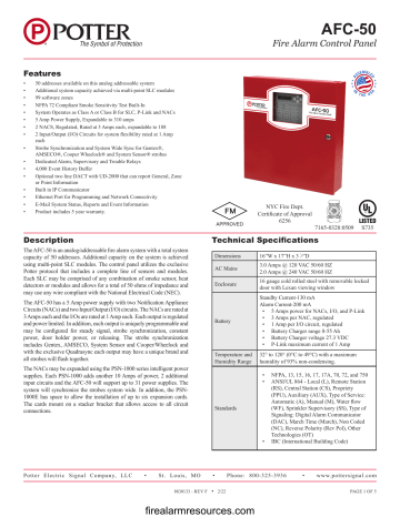 POTTER AFC-50 Fire Alarm Control Panel Owner’s Manual | Manualzz