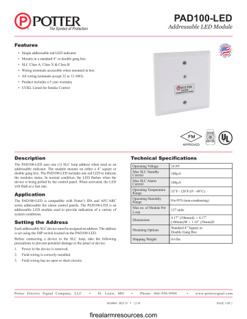 POTTER PAD100-LED Addressable LED Module Instruction manual | Manualzz