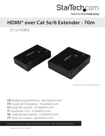 StarTech ST121HDBTE HDMI Over Cat 5e/6 Extender 70m User Manual | Manualzz