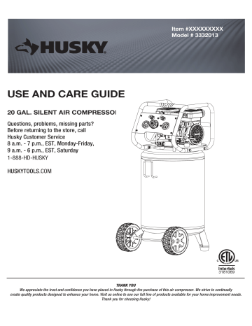 Husky 3332013 20 Gal. Vertical Electric-Powered Silent Air Compressor ...