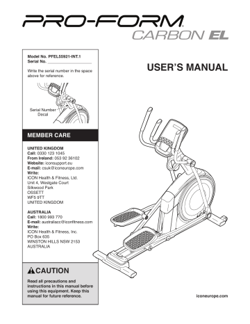 Proform Carbon EL elliptical trainer Owner's Manual | Manualzz