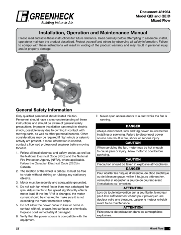 Greenheck 481954 QEI And QEID Installation And Operation Manual | Manualzz