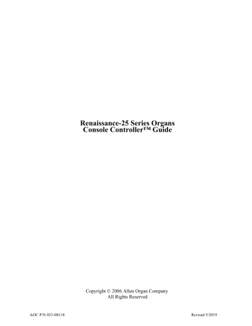 Allen Organ Renaissance-25 Console Controller Guide | Manualzz