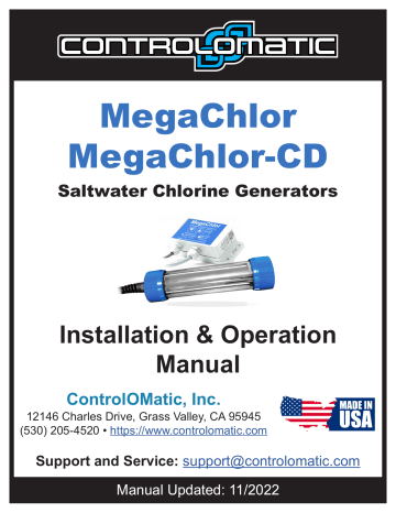 CONTROLOMATIC MegaChlor-CD Saltwater Chlorine Generators User Manual ...