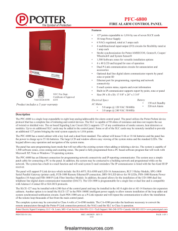 POTTER PFC-6800 Fire Alarm Control Panel Owner’s Manual | Manualzz