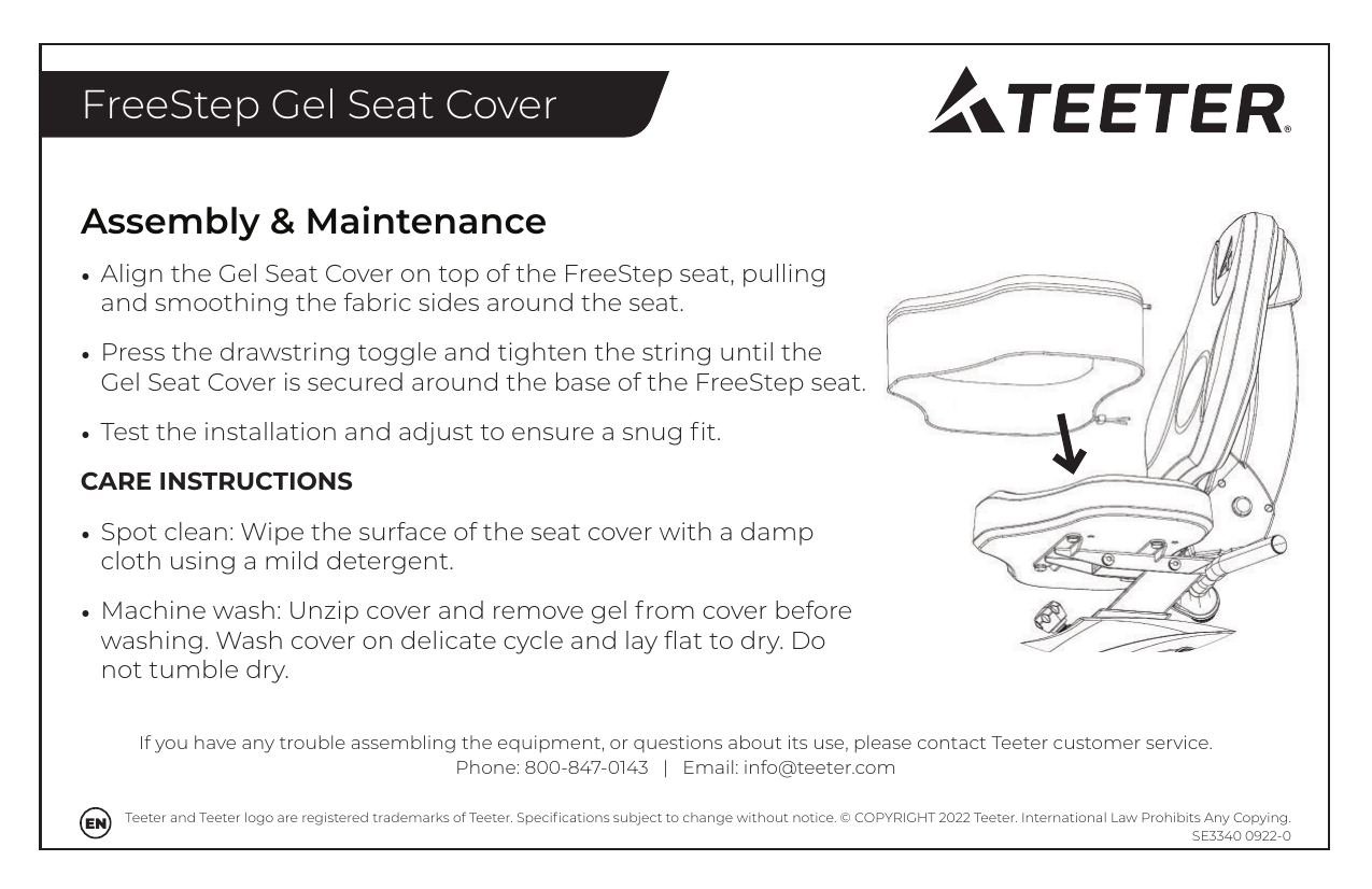 Teeter Freestep Gel Seat Cushion Cover