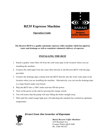 Bezzera BZ35 Operation Guide | Manualzz