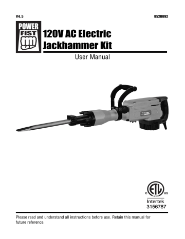 Powerfist 8520892 120V AC Electric Jackhammer Kit Owner's Manual | Manualzz