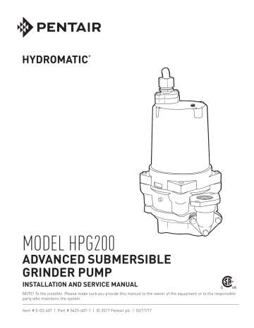 Hydromatic HPG200 Advanced Submersible Grinder Pump Owner's Manual ...