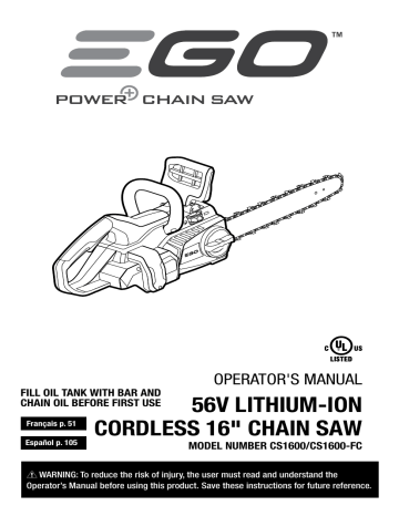 EGO CS1613 Power+ 56V Chainsaw Operator's Manual | Manualzz