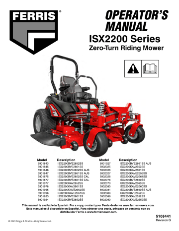 Ferris 5902078 ISX™ 2200 Zero Turn Mowers Operator's Manual | Manualzz