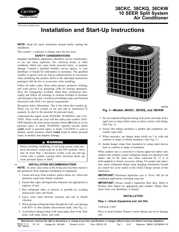 Carrier 38ckg Installation And Start-up Instructions Manual 