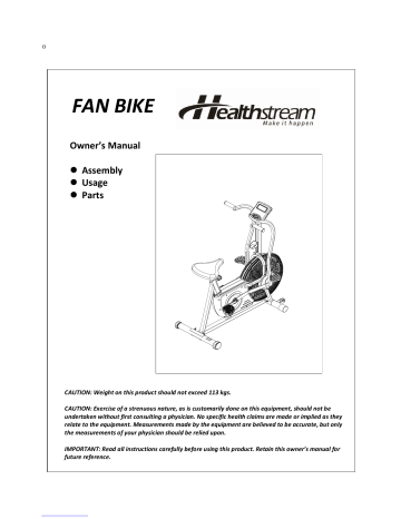 Healthstream FAN BIKE Owner's Manual | Manualzz