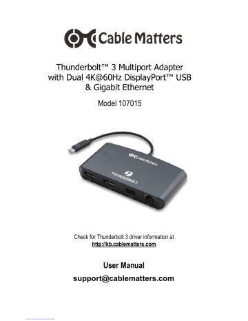 Cable Matters 107015 User Manual - Thunderbolt 3 Multiport Adapter | Manualzz
