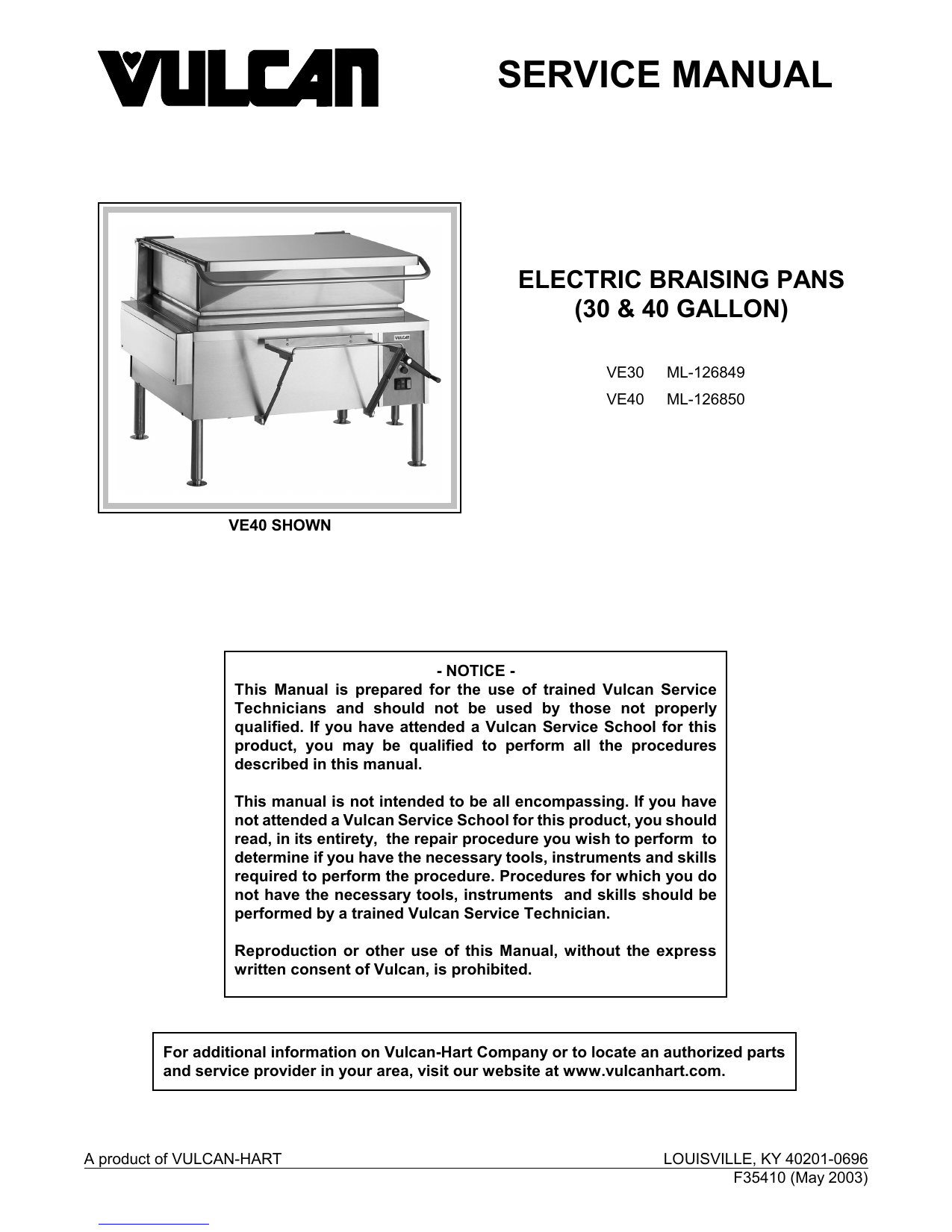 Vulcan VE40 40 Gallon Manual Tilt Braising Pan / Tilt Skillet - 16 kW, 240  Volts