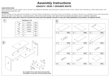Kmart desk 42942474 Assembly Instructions | Manualzz