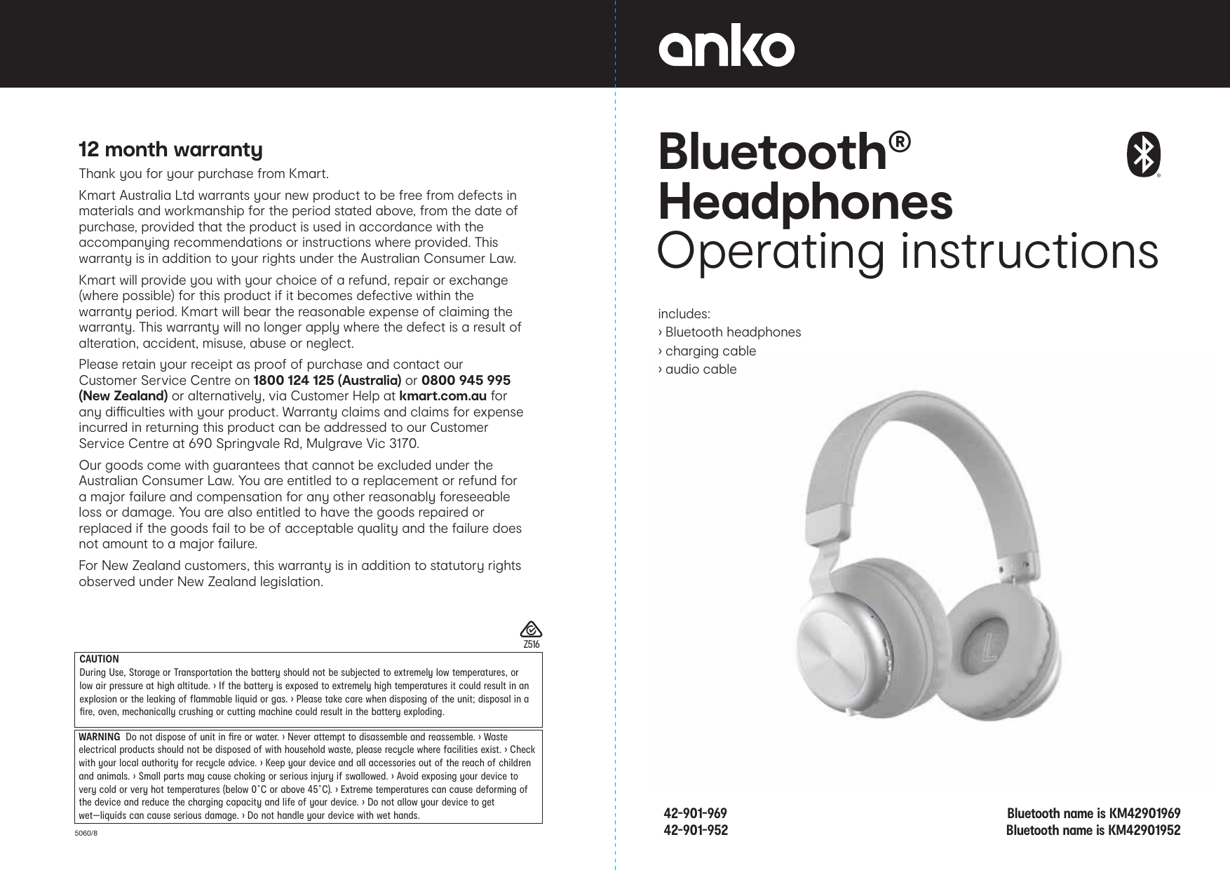 Kmart 42901952 Bluetooth Headphones Instruction Manual Manualzz