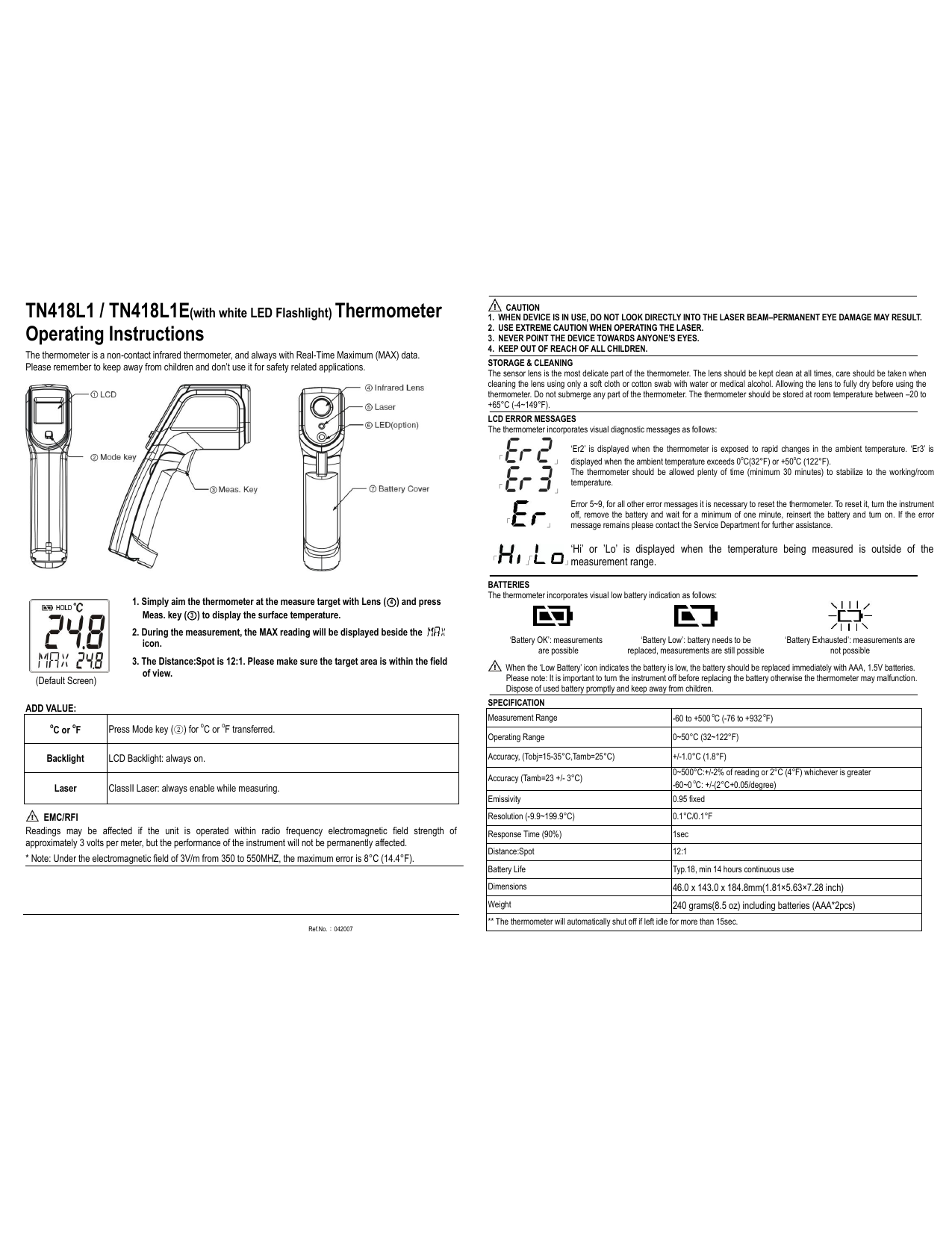 Metris Instruments Model TN418L1 Non-Contact Digital 8-Point Laser