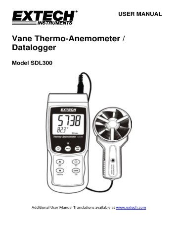 EXTECH SDL300 Thermo Anemometer Datalogger User Manual | Manualzz