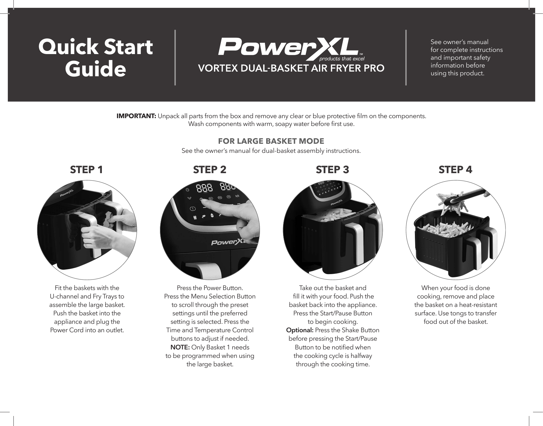 How to Operate Using One Basket  10-qt PowerXL Vortex Dual Basket Air Fryer  - DUAF-10 