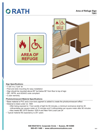 RATH 7041 Area of Refuge Sign Owner’s Manual | Manualzz