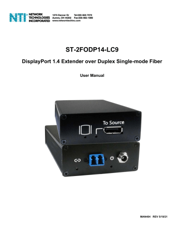 NTI ST-2FODP14-LC9 DisplayPort 1.4 Extender over Duplex Single-mode Fiber User Manual | Manualzz