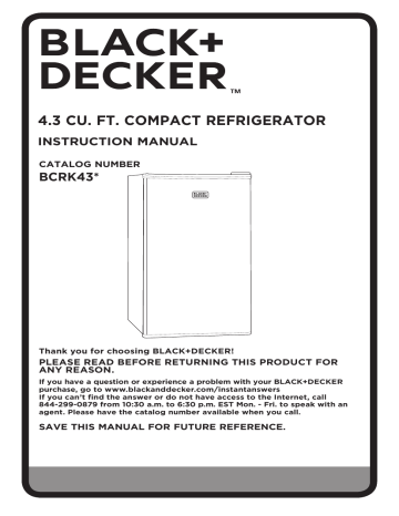 Black Decker BCRK43 4.3 CU. FT. Compact Refrigerator Instruction