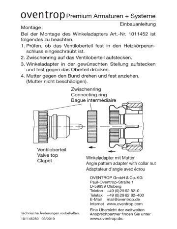 Oventrop 1011452 Angle adapter for radiators Owner's Manual | Manualzz