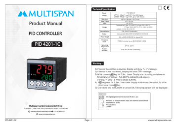 Multispan PID-4201-1C Temperature Controller Owner's Manual | Manualzz