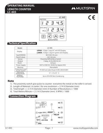 Multispan LC-445 Length Counter Owner's Manual | Manualzz