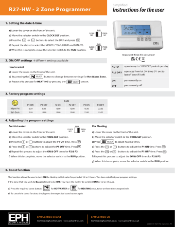 EPH Controls R27-HW Simplified Instructions | Manualzz