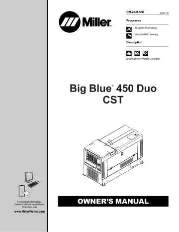 Paralleling CST Units For SMAW Welding. Miller BIG BLUE 450 DUO CST, BIG BLUE 450 DUO CST (CST 282) | Manualzz