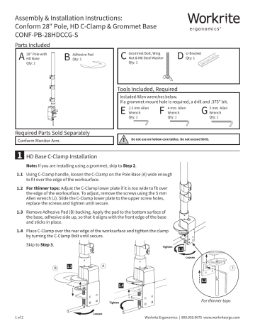 Workrite Ergonomics Conform 28″ Pole Installation Instructions | Manualzz