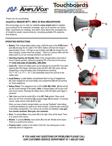 AmpliVox SB602R Mity-Meg Rechargeable Megaphone User Manual | Manualzz