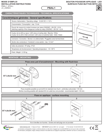 SEWOSY PBAL1 Surface Push Button Installation Guide | Manualzz