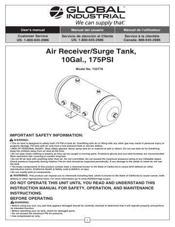 GLOBO 133778 Air Receiver Surge Tank User Manual | Manualzz