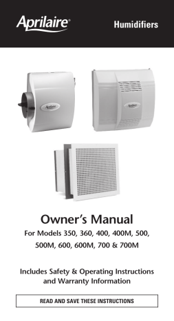 Aprilaire 700 & 700M Automatic Humidifiers Owner’s Manual | Manualzz