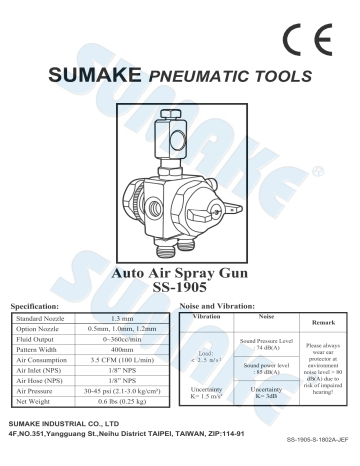 Sumake SS-1905 Auto Air Spray Gun Owner's Manual | Manualzz