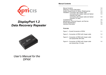Opticis DPAX DisplayPort 1.2 Data Recovery Repeater User Manual | Manualzz