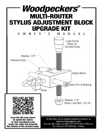 WOODPECKER Multi Router Stylus Adjustment Block Upgrade Kit Owner’s Manual | Manualzz