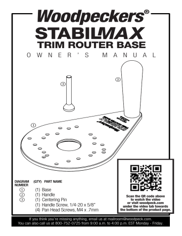 Woodpecker DWP611 StabilMax Trim Router Base Manual | Manualzz
