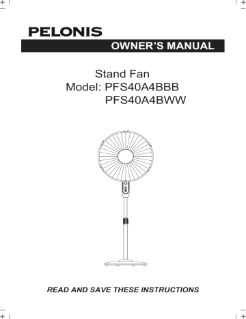 Pelonis PFS40A4BBB Remote Control Oscillating Stand Up Fan Owner’s ...