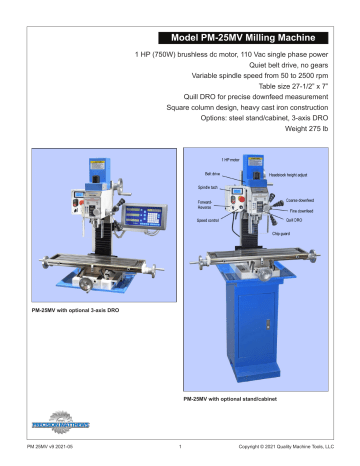 PM-25MV Milling Machine User Manual - Precision Matthews | Manualzz