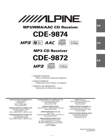 Alpine CDE-9874 CD Receiver Owner’s Manual | Manualzz