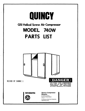 Quincy Compressor Qsi 740 Water-cooled Parts Manual 