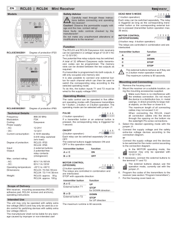Eldat RCL04 Low-voltage Mini Receiver Operating Manual | Manualzz