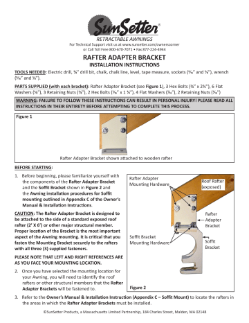 SunSetter Rafter Adapter Bracket Installation Instructions | Manualzz